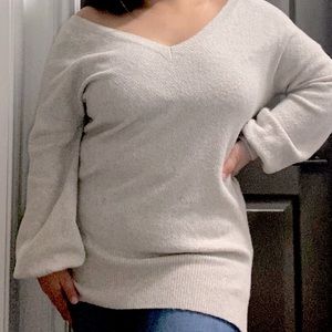 Oversized low V long sweater top
